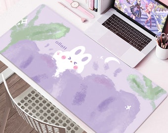 Alfombrilla de escritorio con forma de conejo, alfombrilla de ratón morada, bonita alfombrilla de ratón grande, alfombrilla para teclado de juego, alfombrilla de escritorio para arte escolar, alfombrilla de escritorio kawaii, accesorios de escritorio