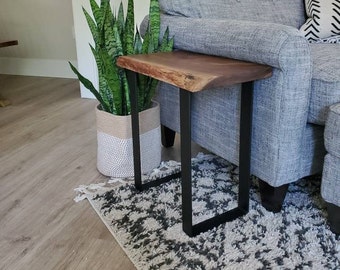 Live edge walnut narrow Side Table Custom made Black walnut modern rustic coffee table solid slab