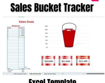 Sales Goal Tracker Bucket template | Excel instant download