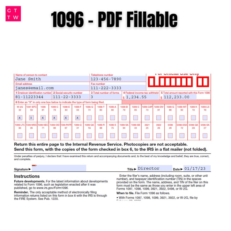 1096 IRS PDF Fillable Template 2022 With Print and Clear Etsy 1096 IRS PDF Fillable Template 2022 With Print and Clear Etsy