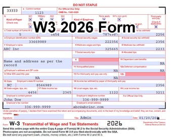 W3 Form IRS 2026 Fillable PDF