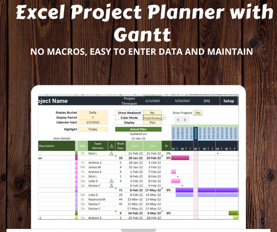 Project Management Template in Excel Gantt Chart With Different Colors ...