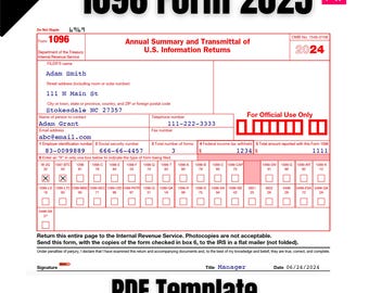 1096 IRS Fillable Template 2025: With Print/Clear Buttons (Digital Download)