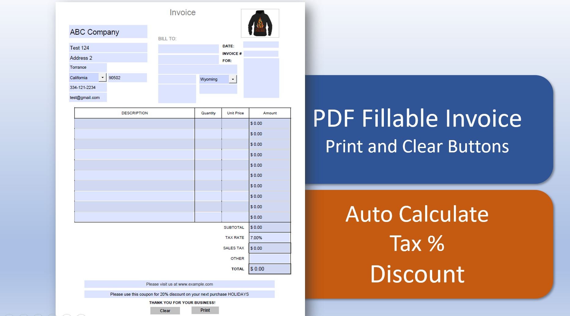 PDF Invoice Template Editable and Fillable| Purchase Order | Auto ...
