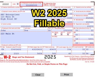 Fillable W2 Form 2025: Printable IRS Template (Digital Download)