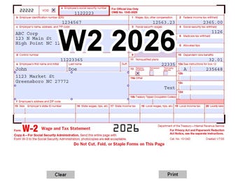 Fillable W2 Form 2026: Printable IRS Template (Digital Download)