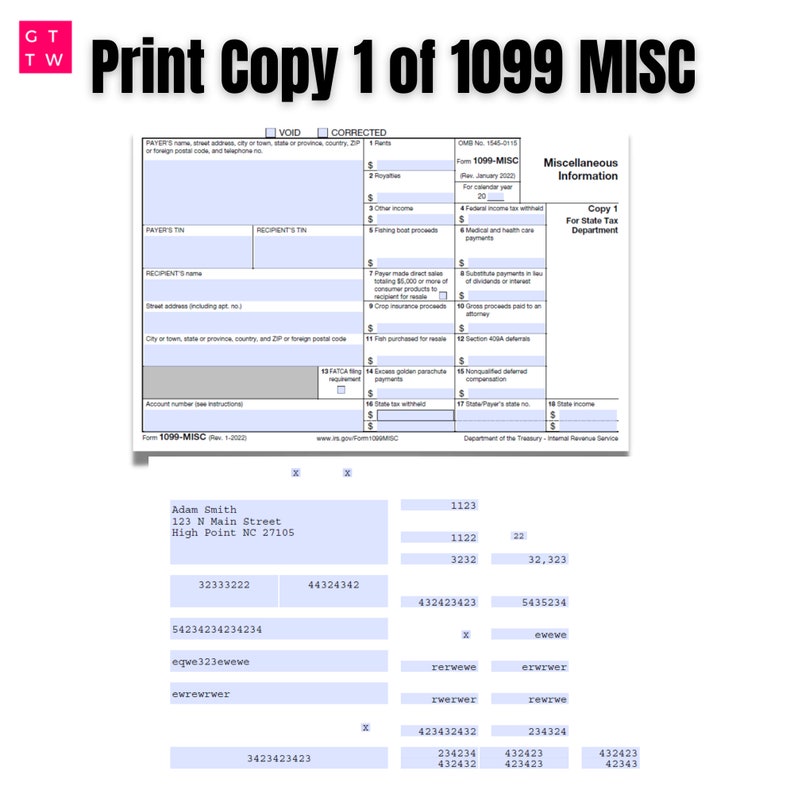 2022 1099MISC IRS Forms Print Template PDF Fillable With Etsy