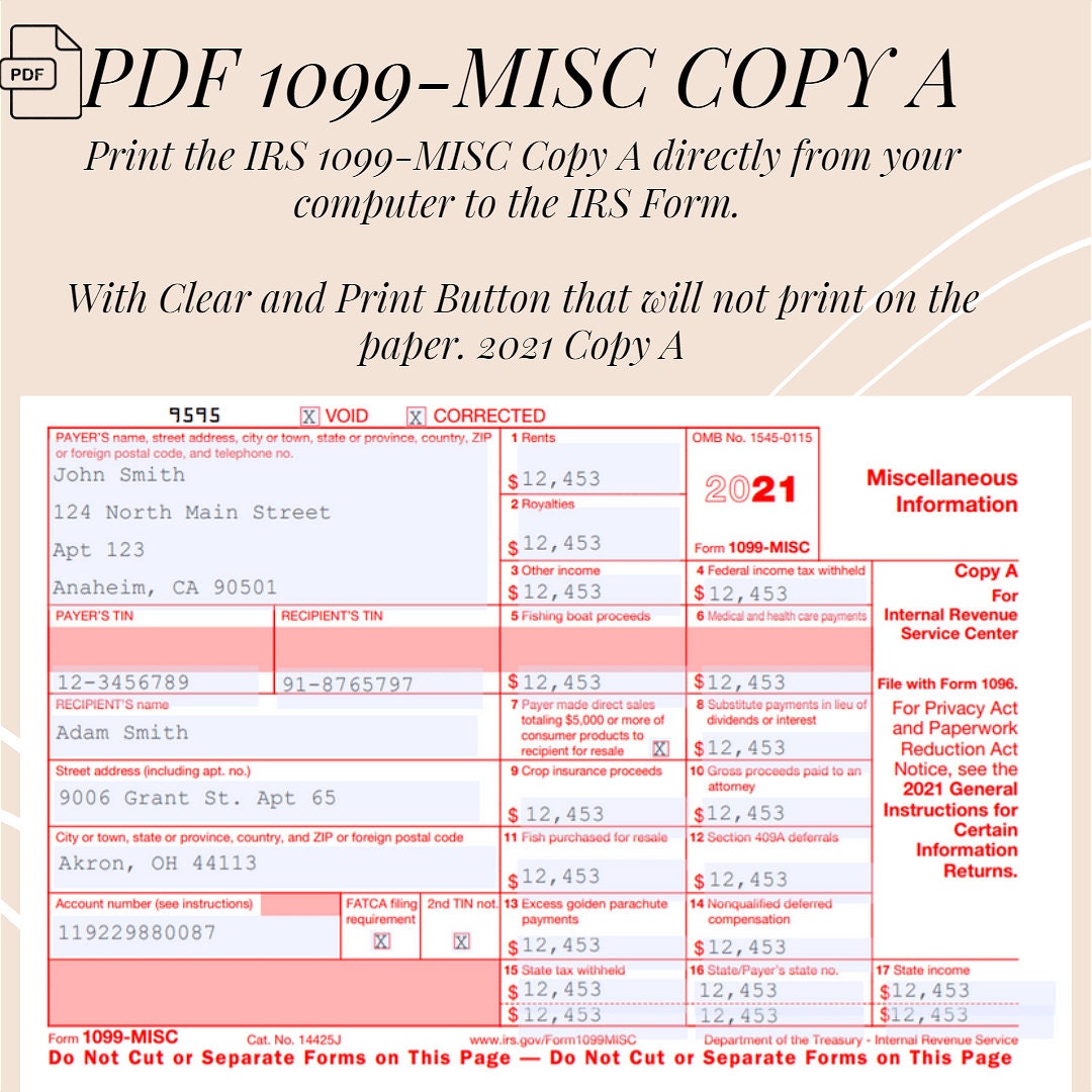 1099 Misc Template - Etsy