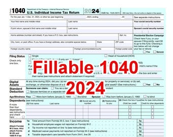 Fillable 1040 Form 2024: Printable IRS Template (Digital Download)