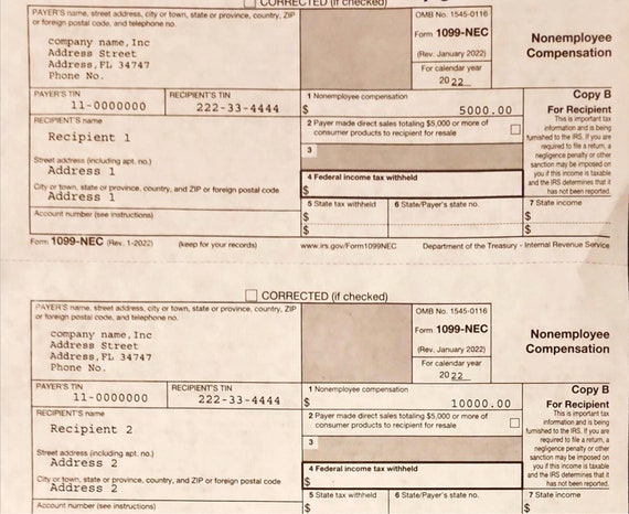 1099 NEC Editable PDF Fillable Template 2022 | With Print