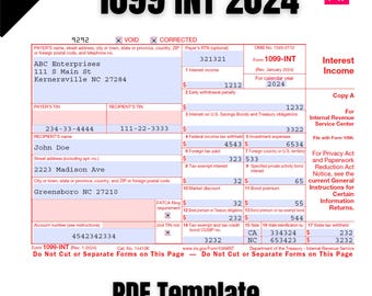 1099 INT Form PDF Template 2024 with print and clear buttons