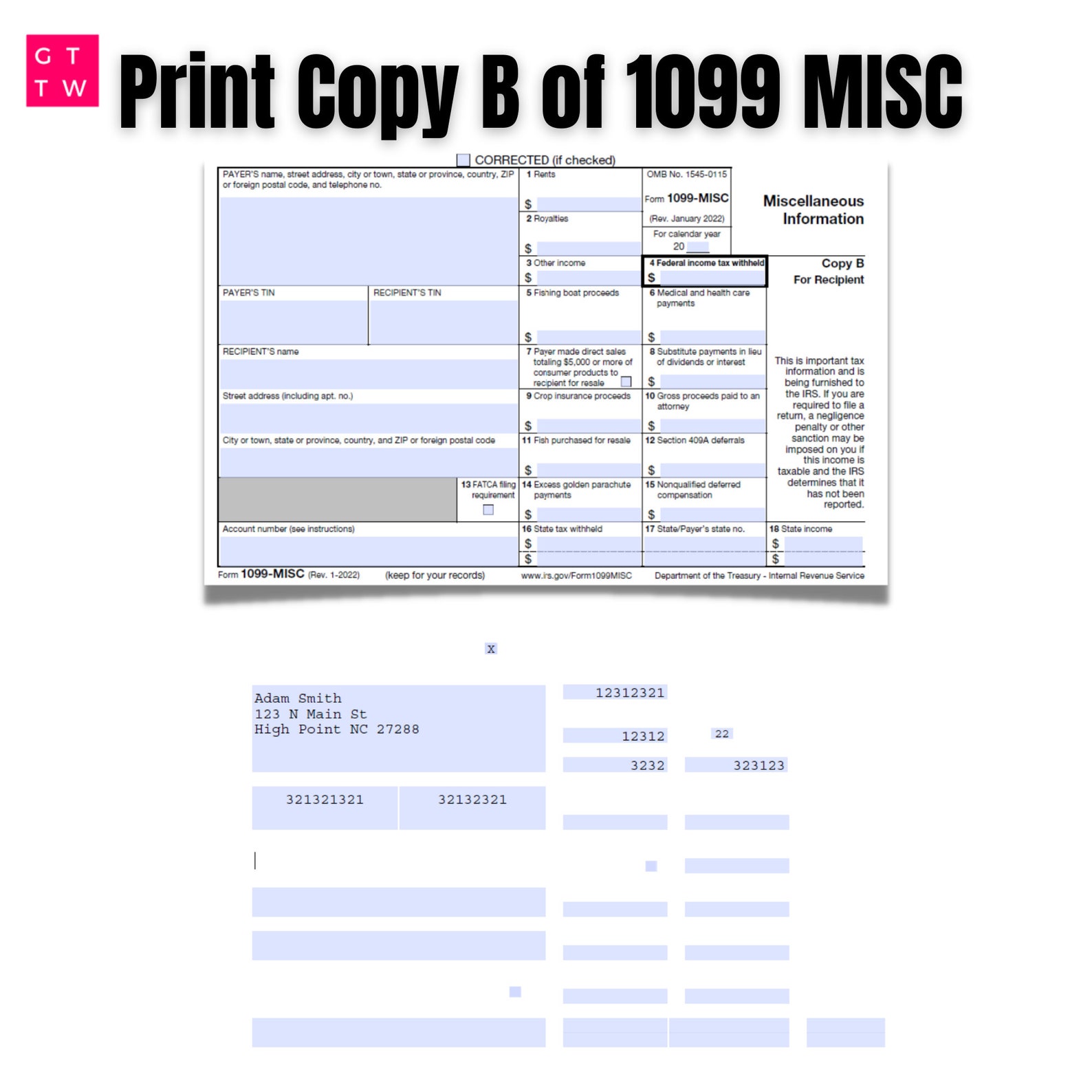 2022 1099MISC IRS Forms Print Template PDF Fillable With Clear and 2022 1099MISC IRS Forms Print Template PDF Fillable With Clear and