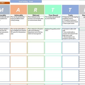 SMART-Zielvorlage | Sofort-Download Excel | Druckbar | Bearbeitbare Tabelle | Tracking Ziele für Team | Ausfüllbares Blatt Digitaler Download