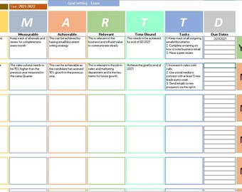 SMART Goal Template: Editable Excel Spreadsheet (Digital Download)