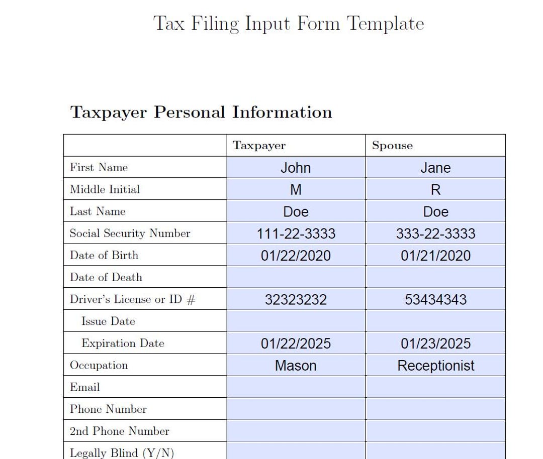 Tax Client Input Form: Fillable PDF Template - Etsy
