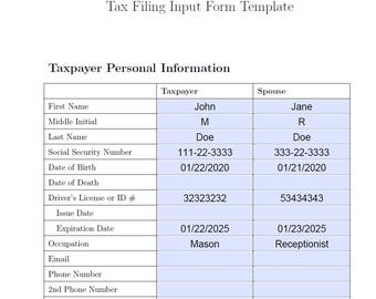 Tax Client Input Form: Fillable PDF Template