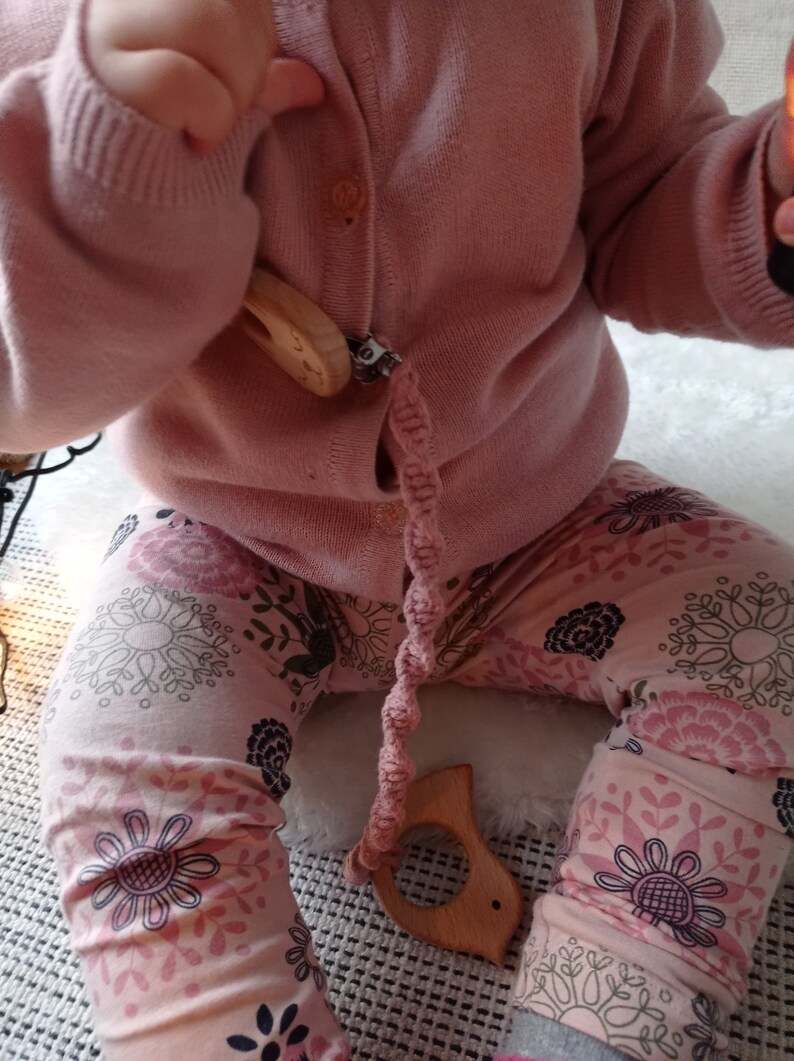 Layette For Child Macrame Pacifier Holder With Wooden Rabbit Clip