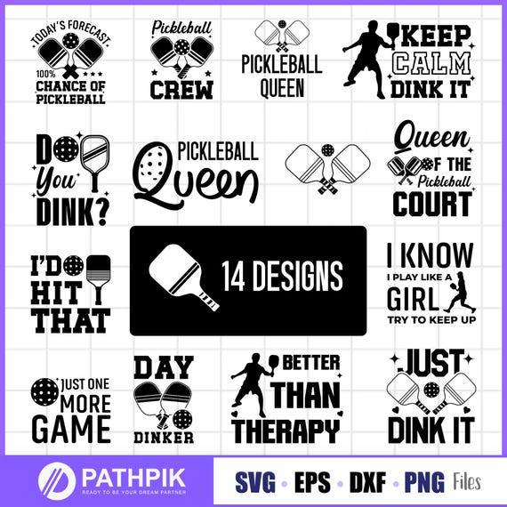 Pickleball SVG Bundle, Funny Quotes, 14 Designs (Digital Files)