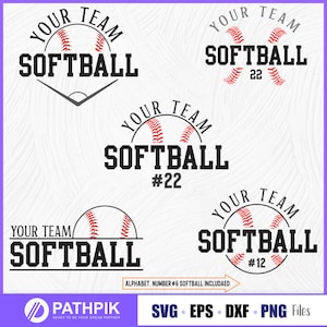 Pliki do cięcia nazwy drużyny softballowej w formacie SVG, projekt koszulki drużyny softballowej, pliki do cięcia softballu w formacie SVG i logo softballu do Twoich prac rzemieślniczych