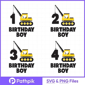 Anniversaire garçon, conception Svg 4, 1er anniversaire de garçon, 2e anniversaire de garçon, Svg, 3e anniversaire de garçon, 4e anniversaire, grue, tracteur, camion, chemise d'anniversaire