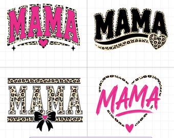 Mama SVG Bundle, Leopard Print Mama SVG PNG, Coquette Mom Cricut Sublimation Shirt Files