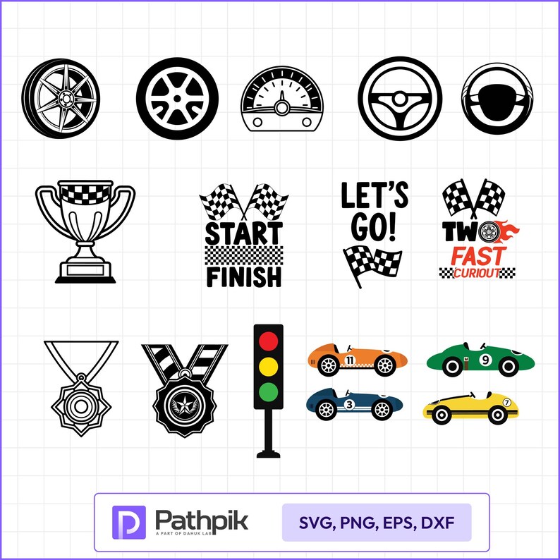 Racing Icon SVG Bundle – Speedometer, Flags, Cars, and Trophy Cut Files ...