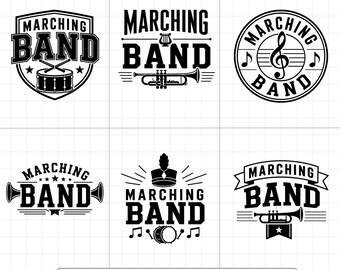 Pacchetto di file SVG per banda musicale, logo della banda in formato SVG e PNG, file per magliette a sublimazione per Cricut a tema musicale scolastico.