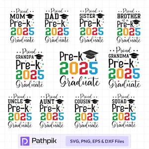 Conception SVG remise des diplômes préscolaires 2025, ensemble familial de fin d'études préscolaires SVG, diplômé préscolaire 2025, lot familial préscolaire fier