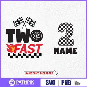 Zwei schnelle Geburtstagskinder SVG- und PNG-Schnittdateien, Autorennen-Geburtstag 2, Renngeburtstag-SVG-Datei, Sublimations- und Druckdateien, Rennshirt