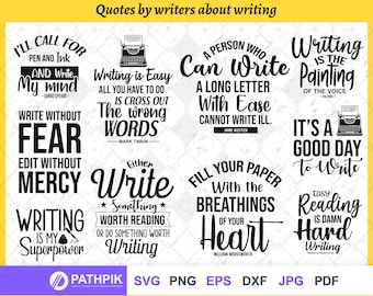 May include: A collection of 10 black and white typography quotes about writing. The quotes are from famous authors like Shakespeare, Mark Twain, Jane Austen, and William Wordsworth. The quotes are set against a yellow background.