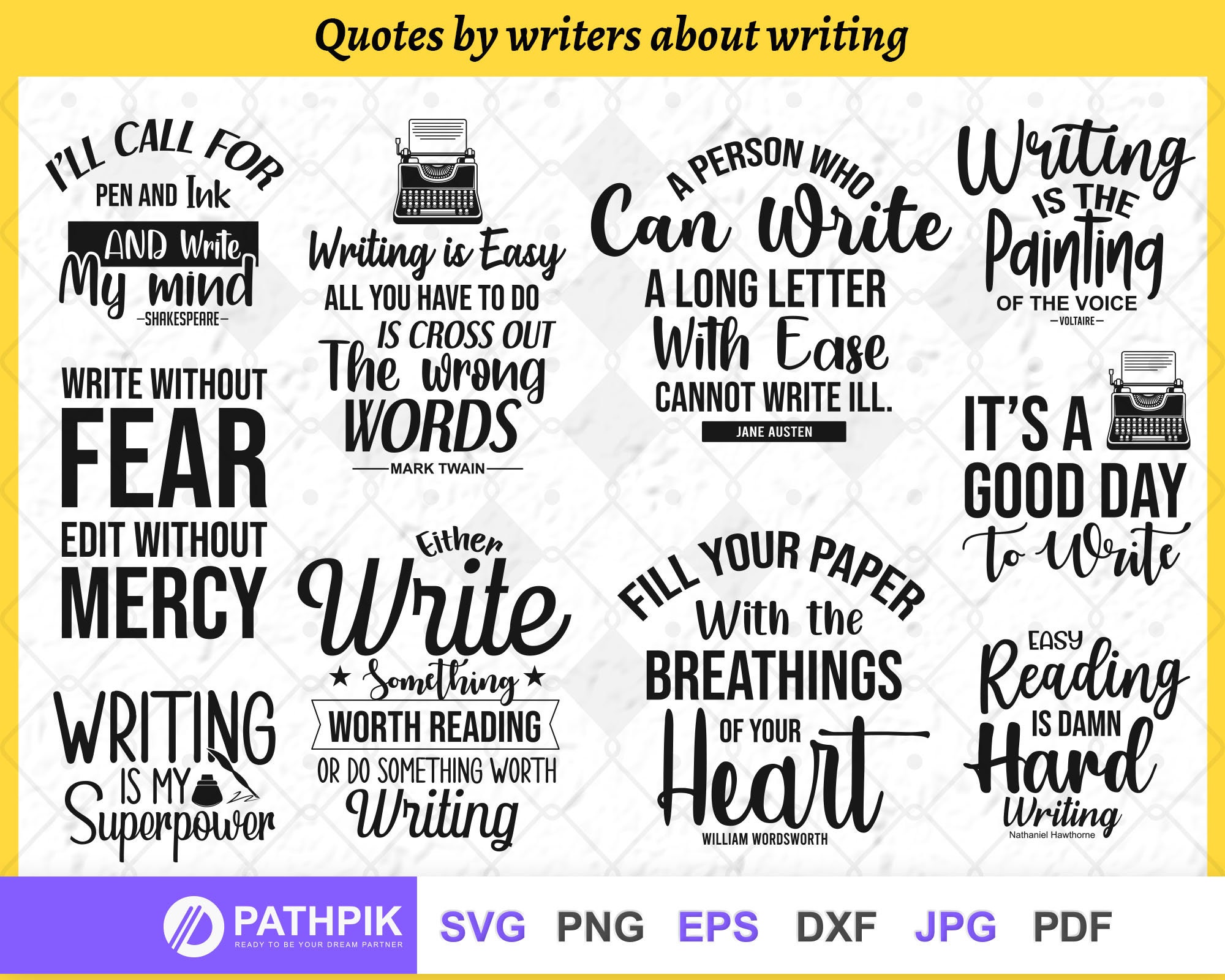 Quotes by Writers About Writing SVG Cut Files for Your Crafting Work - Etsy
