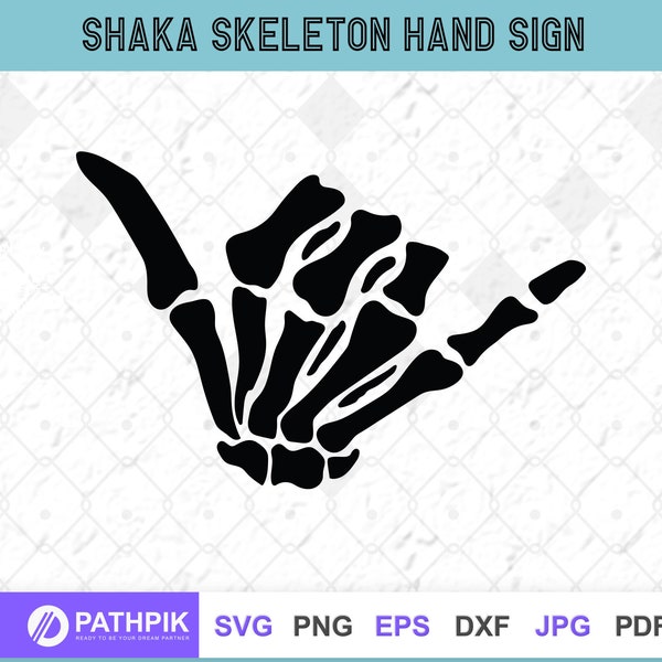 Shaka Skeleton Hand Sign Svg, Shaka Skeleton Design, Vector Cut file for Cricut, Silhouette, Pdf Png Eps Dxf