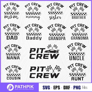 ピット クルー ファミリーの誕生日ボーイ シャツ、ピット クルー ママ svg、ピット クルー パパ svg、ピット クルー ファミリー T シャツ デザイン、レーシング svg、カー レーシング