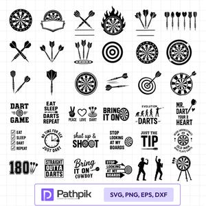 Darts SVG Bundle, 36 Dartboard Bullseye Funny Quotes, Dart Player Pub Game Cricut Cut Files, PNG EPS Dxf