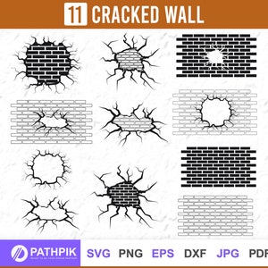 Cracked Wall SVG, Broken Walls Svg design, Hole in the wall, broken brick wall png, Destruction Svg,
