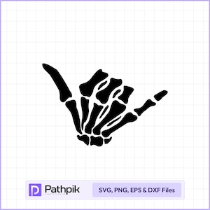 Shaka Skeleton Hand Sign Svg, Shaka Skeleton Design, Vector Cut file for Cricut, Silhouette, Pdf Png Eps Dxf