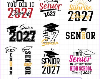 Ensemble SVG Senior 2027 v2, chemise Senior 2027, SVG Graduation 2027, designs de casquette de graduation pour chemises, tasses et travaux manuels du premier jour