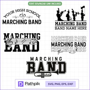 Marching Band SVG PNG Bundle, School Spirit and Music Designs, Custom Logos and Cut Files for Cricut & Silhouette