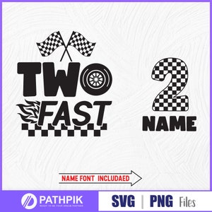 Zwei schnelle Geburtstagskinder SVG- und PNG-Schnittdateien, Autorennen-Geburtstag 2, Renngeburtstag-SVG-Datei, Sublimations- und Druckdateien, Rennshirt