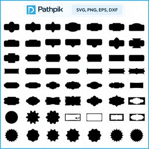Op de afbeelding: Een set van 40 zwart-witte digitale bestanden in SVG, PNG, EPS en DXF-formaat met verschillende framevormen. De frames zijn perfect voor het maken van labels, tags en andere ontwerpelementen.