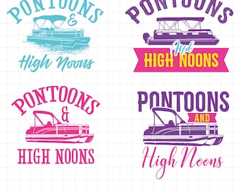 Pontoons and High Noons SVG Pontoon Boat PNG Social Club SVG Cut File, Summer Trendy png File