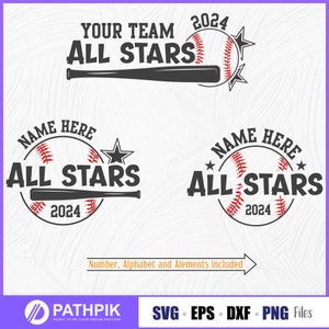 All Stars SVG, softbal SVG, All Stars custome naam, honkbal SVG, softbalteam, honkbalteam, softbal honkbalteam embleem sjabloon