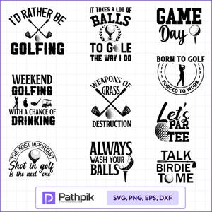 Rolig golf SVG-bundel, golf SVG 10-designer, humoristiska citat och helgdesigner för Cricut-tröjor och presenter