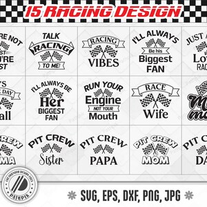Racing SVG Bundle, Checkered Flagge svg, Autorennen svg, Racing Zitat SVG, Boxencrew, Schnittdateien für Ihre Bastelarbeit