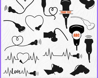 Ultrasound Probe Transducer SVG, Ultrasound Probe Transducer Heart Shapes SVG, Sonographer Svg, Ultrasound Tech SVG,