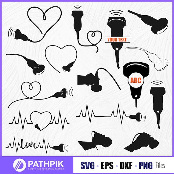 Ultrasound Probe SVG, Transducer Heart Shapes, Sonographer Tech (svg, eps, dxf, png)