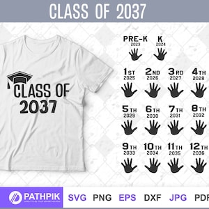 Class of 2037 SVG, Grow with me Handprint shirt SVG design, Back to School t shirt, First day of School svg, Preschool svg
