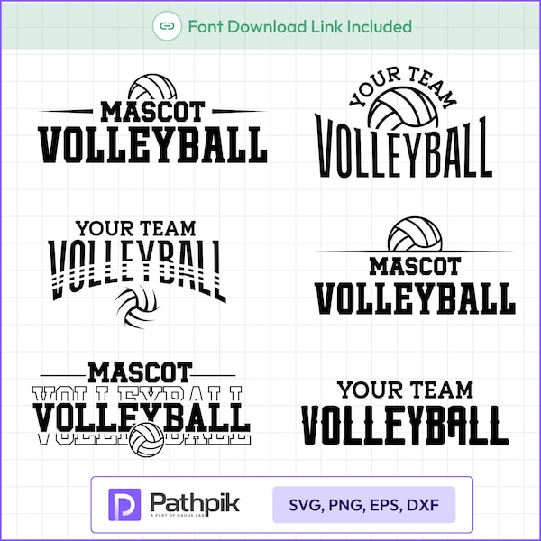 Paquete de archivos SVG de voleibol, mascotas y diseños de equipo personalizables para camisetas Cricut y para fomentar el espíritu escolar.