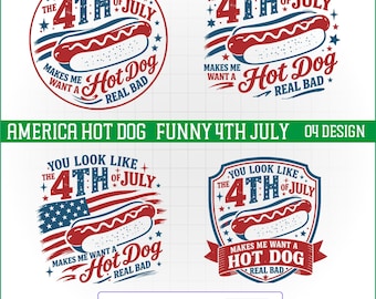 Funny 4th of July Hot Dog Design, Patriotic Shirt Designs