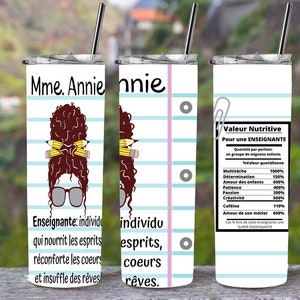 Personalized 20 oz insulated glass for teacher or T.E.S. with nutritional values